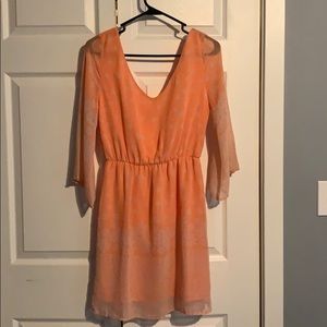 NWOT Peach, flowy, wide shoulder boutique dress